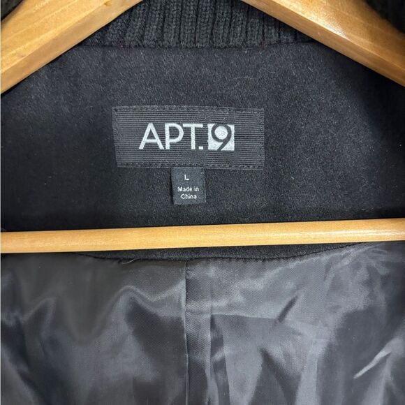 Apt 9 Wool Coat Womens L Hooded Black Belted Zipper/Snap Utility Pea Coat Chic - Picture 4 of 11